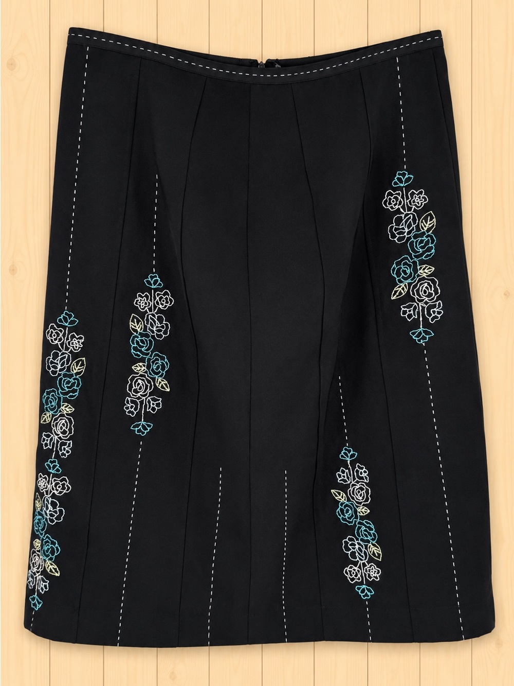 Ann Taylor LOFT Black Embroidered Floral Lined Skirt Size 6 Y2K A-Line